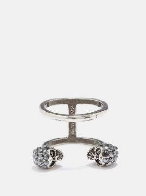 Alexander Mcqueen - Skull Crystal-embellished Layered Ring - Womens - Silver Multi - 15