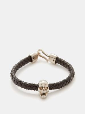Alexander Mcqueen - Skull Braided-leather Bracelet - Mens - Black