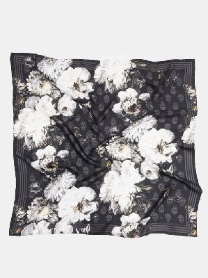 Alexander Mcqueen - Skull And Floral-print Modal Scarf - Mens - White - ONE SIZE