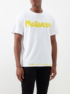 Alexander Mcqueen - Graffiti Logo-print Cotton-jersey T-shirt - Mens - Yellow White - L
