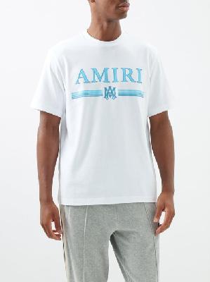 Amiri - Bar Logo-print Cotton-jersey T-shirt - Mens - White Multi - M