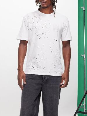 Amiri - Shotgun Distressed Cotton-jersey T-shirt - Mens - White - S