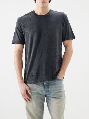 Amiri - Shotgun Distressed Cotton-jersey T-shirt - Mens - Black - S