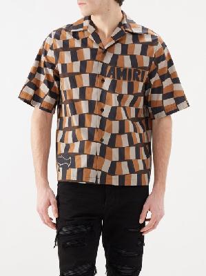 Amiri - Snake Check-print Cotton Bowling Shirt - Mens - Brown Multi - 3XL