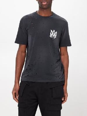 Amiri - Shotgun Distressed Cotton-jersey T-shirt - Mens - Black - 3XL
