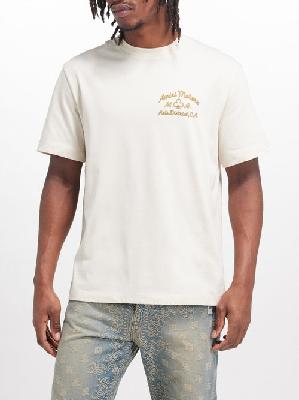 Amiri - Motors Embroidered Cotton-jersey T-shirt - Mens - Cream - L