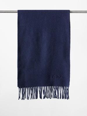 A.P.C. - Ambroise Logo-embroidered Wool Scarf - Mens - Dark Blue - ONE SIZE