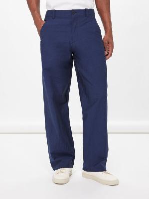 A.P.C. - Mathurin Crinkled Cotton-blend Trousers - Mens - Navy - 46 EU/IT