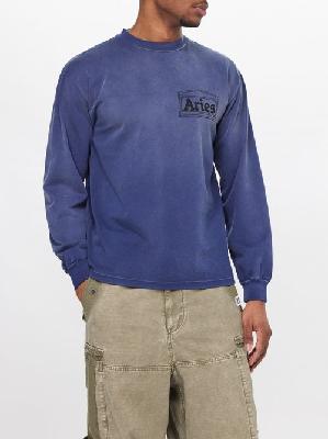 Aries - Temple-print Cotton-jersey Sweatshirt - Mens - Navy - L