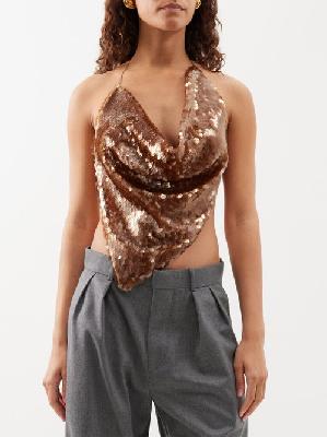 A.w.a.k.e. Mode - Cowl-neck Sequinned Top - Womens - Brown - 34 FR