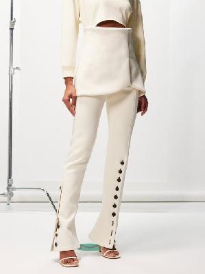 A.w.a.k.e. Mode - Basque-overlay Buttoned Cady Trousers - Womens - Ivory - 34 FR
