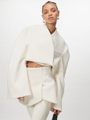 A.w.a.k.e. Mode - Articulated-sleeve Crepe Cropped Jacket - Womens - Ivory - M