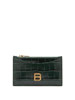 Balenciaga - Hourglass Zipped Croc-effect Leather Cardholder - Womens - Dark Green - ONE SIZE