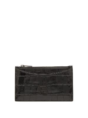 Balenciaga - Hourglass Crocodile-effect Leather Cardholder - Womens - Black - ONE SIZE