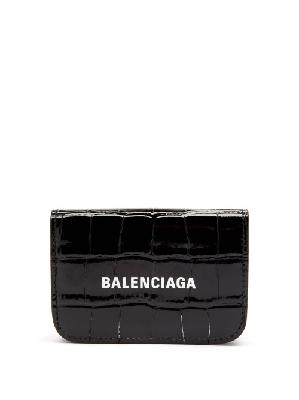 Balenciaga - Cash Logo-print Crocodile-effect Leather Wallet - Womens - Black - ONE SIZE