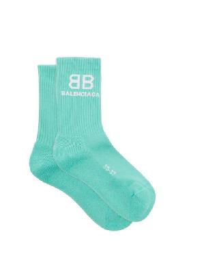 Balenciaga - Logo-intarsia Ribbed Cotton-blend Socks - Womens - Green White