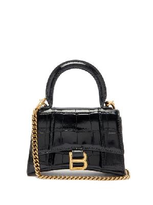 Balenciaga - Hourglass Mini B-logo Crocodile-effect Leather Bag - Womens - Black - ONE SIZE
