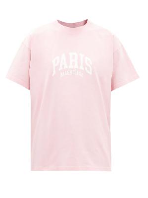 Balenciaga - Paris Logo-print Cotton-jersey T-shirt - Womens - Pink White - XXS