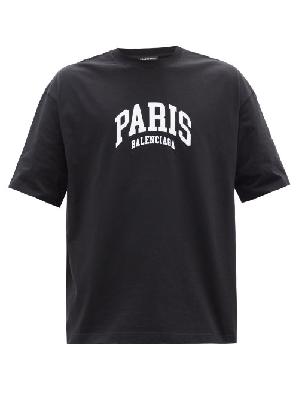 Balenciaga - Paris-print Cotton-jersey T-shirt - Mens - Black White - S