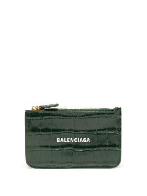 Balenciaga - Cash Logo-print Croc-effect Leather Cardholder - Womens - Dark Green