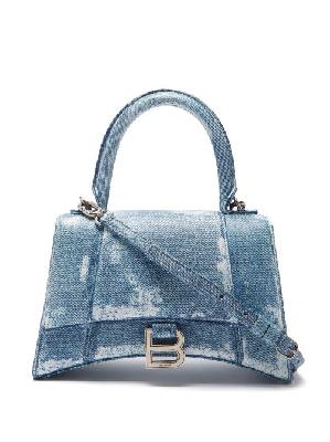 Balenciaga - Hourglass Denim-print Leather Bag - Womens - Light Blue - ONE SIZE