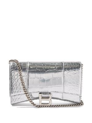 Balenciaga - Hourglass Crocodile-effect Leather Cross-body Bag - Womens - Silver - ONE SIZE