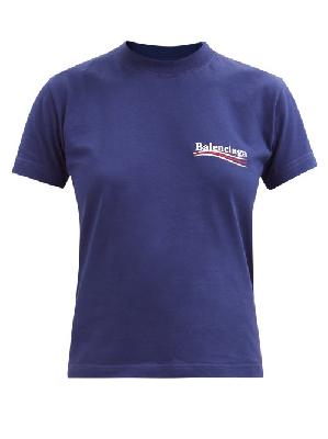 Balenciaga - Logo-embroidered Cotton-jersey T-shirt - Womens - Blue White - S