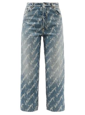 Balenciaga - Scribble-print Cropped Jeans - Womens - Light Denim