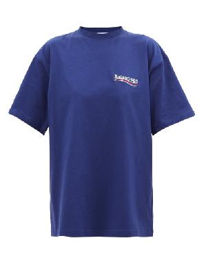 Balenciaga - Campaign Logo-embroidered Cotton-jersey T-shirt - Womens - Blue White - XXS