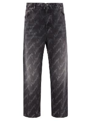 Balenciaga - Scribble-print Distressed Cropped Jeans - Womens - Black
