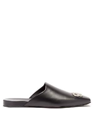 Balenciaga - Cosy Bb-plaque Leather Backless Loafers - Mens - Black