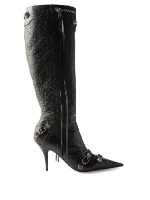 Balenciaga - Cagole Buckled Knee-high Leather Boots - Womens - Black - 36 EU/IT