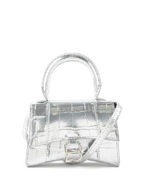 Balenciaga - Hourglass Mini Crocodile-effect Leather Bag - Womens - Silver - ONE SIZE