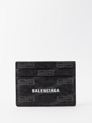 Balenciaga - Cash Logo-print Textured-leather Cardholder - Mens - Black Grey - ONE SIZE