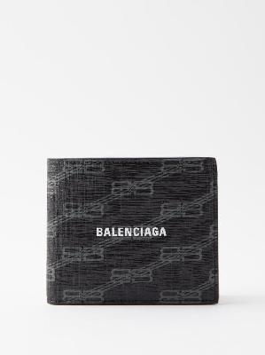 Balenciaga - Cash Logo-print Textured-leather Bi-fold Wallet - Mens - Black Grey - ONE SIZE