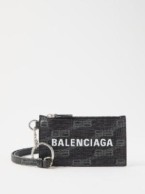 Balenciaga - Cash Logo-print Leather Cardholder - Mens - Black Grey - ONE SIZE