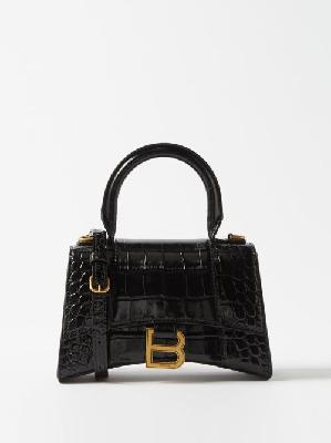 Balenciaga - Hourglass Xs Crocodile-effect Leather Bag - Womens - Black - ONE SIZE