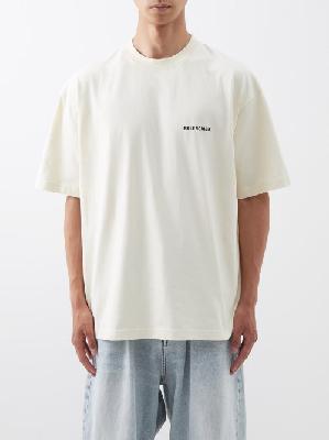 Balenciaga - Logo-embroidered Cotton-jersey T-shirt - Mens - Cream/black - M