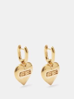 Balenciaga - Bb Logo-engraved Heart Earrings - Womens - Gold - ONE SIZE
