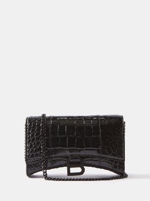 Balenciaga - Hourglass Croc-effect Leather Cross-body Bag - Womens - Black - ONE SIZE