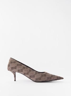 Balenciaga - Square Knife Bb-jacquard Canvas And Leather Pumps - Womens - Brown