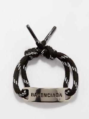 Balenciaga - Plate Logo-engraved Corded Bracelet - Womens - Black White - ONE SIZE