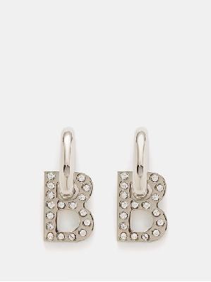 Balenciaga - B-charm Xs Crystal-embellished Hoop Earrings - Womens - Crystal - ONE SIZE