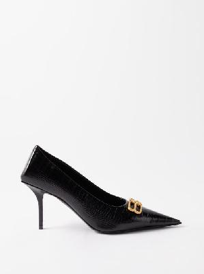Balenciaga - Square Knife Logo-plaque Leather Pumps - Womens - Black