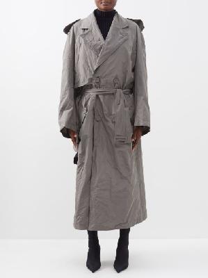 Balenciaga - Belted Crinkled-taffeta Trench Coat - Womens - Grey - 1