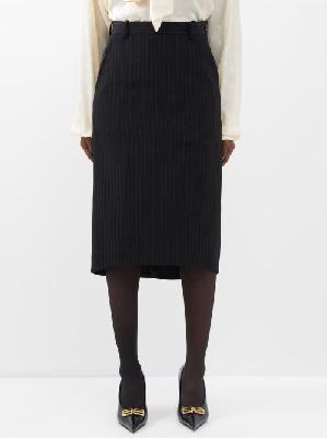 Balenciaga - Pinstripe Wool Skirt - Womens - Black White - 34 FR