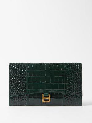 Balenciaga - Hourglass Croc-embossed Leather Pouch - Womens - Dark Green - ONE SIZE