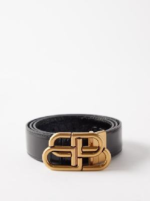 Balenciaga - Bb Reversible Leather Belt - Womens - Black - 75