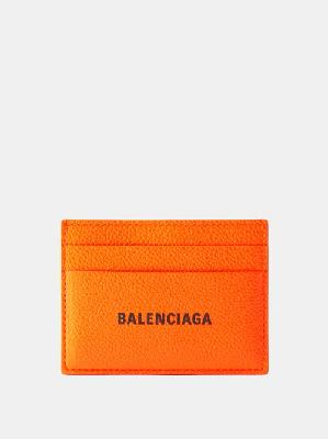 Balenciaga - Logo-print Grained-leather Cardholder - Mens - Orange Multi - ONE SIZE