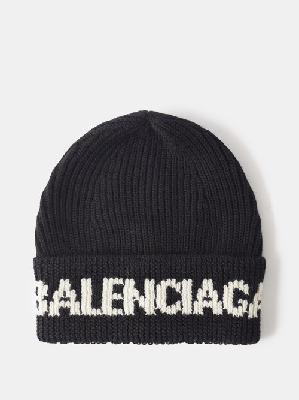 Balenciaga - Logo-intarsia Ribbed-wool Beanie - Mens - Black White - ONE SIZE